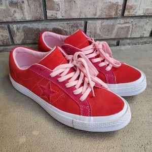 Converse One Star leather shoes red and pink